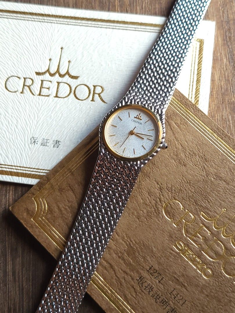Seiko Credor "Cobra" (Category: Men's Watches) located in Caloocan City. Submitted by oddstar_db4479 (Listing ID 1464356463, Image 3). Description: Seiko Credor "Cobra" 18KT Solid Gold Bezel Snowflake Textured Linen Dial (1271-0010) ​Market Price : ₱70,000+‼️ Sale price : ₱38,000✅ ​Petite & ultra-slim luxury profile Rare "Cobra" style integrated woven mesh bracelet Complete bracelet links 18KT Solid Gold Bezel (Real Gold, NOT plated ✨) High-Accur