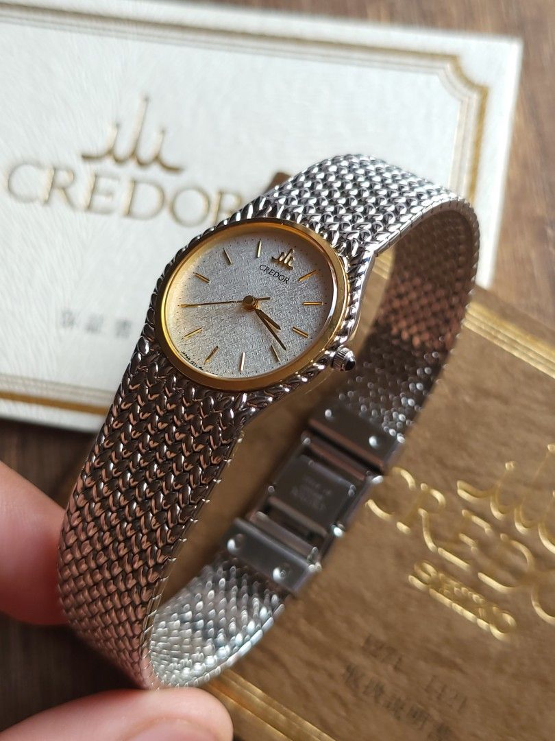 Seiko Credor "Cobra" (Category: Men's Watches) located in Caloocan City. Submitted by oddstar_db4479 (Listing ID 1464356463, Image 2). Description: Seiko Credor "Cobra" 18KT Solid Gold Bezel Snowflake Textured Linen Dial (1271-0010) ​Market Price : ₱70,000+‼️ Sale price : ₱38,000✅ ​Petite & ultra-slim luxury profile Rare "Cobra" style integrated woven mesh bracelet Complete bracelet links 18KT Solid Gold Bezel (Real Gold, NOT plated ✨) High-Accur