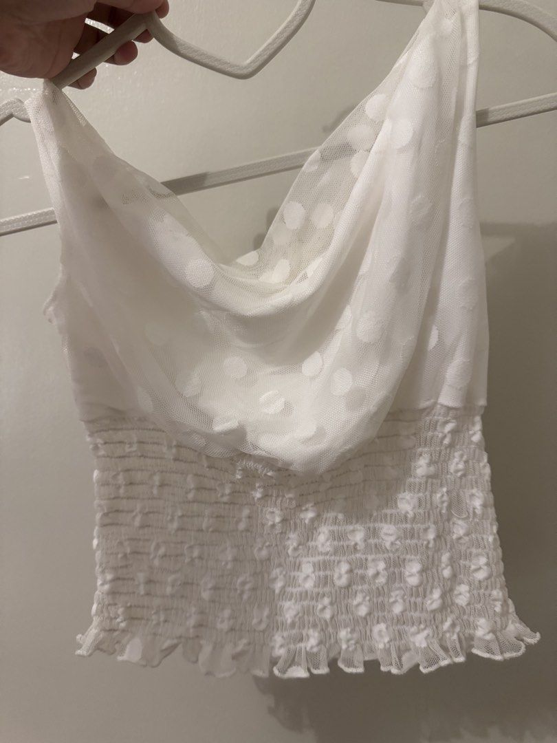 SHEIN Off-The-Shoulder Polka Dot Mesh Top (Category: Others Tops) located in Davao. Submitted by charmisokay (Listing ID 1464550837, Image 2). Description: On Shein for 378 SIZE XS.