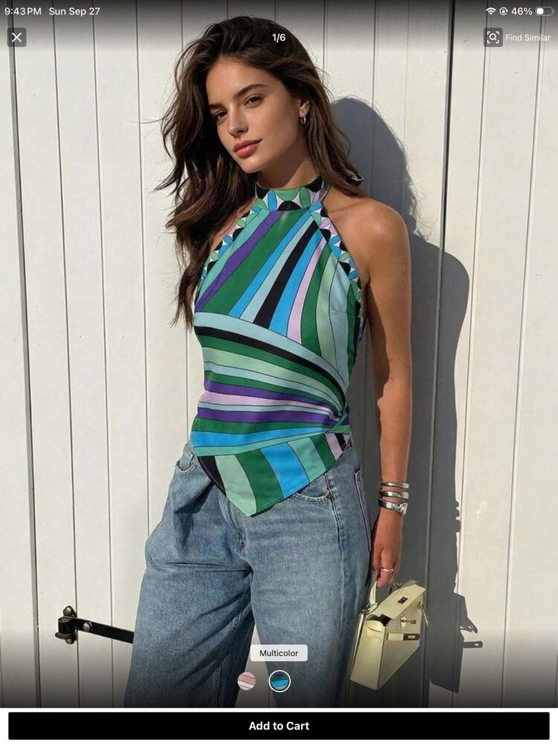 Shein Pucci Multicolor Halter Neck Striped Top (Category: Sleeveless) located in Pasay City. Submitted by nukachi (Listing ID 1464500194, Image 2). Description: - Cool halter neck top - Vibrant multicolor stripe pattern - Ties at the neck - Pairs well with shorts or jeans - Ideal for beach vacations or casual outings - Essential for your summer wardrobe.