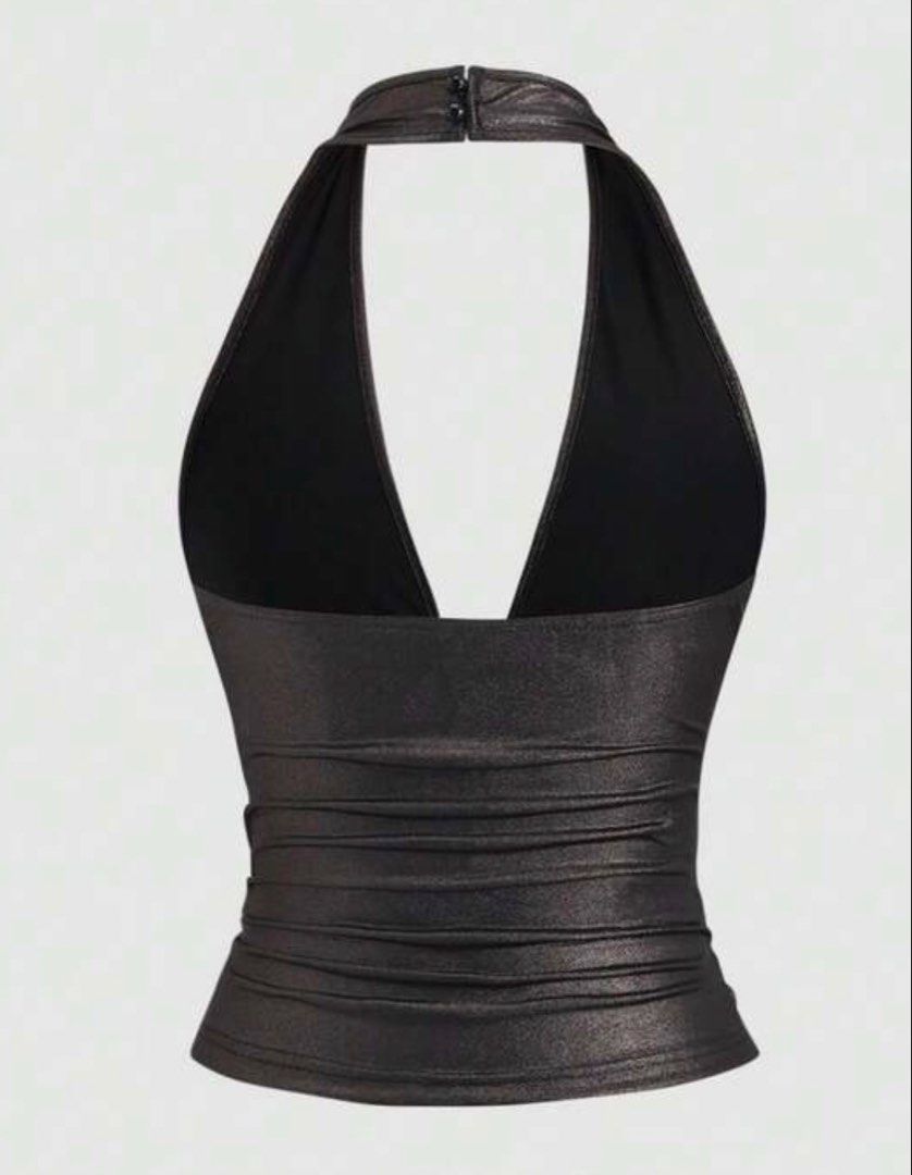 Shiny V Neck Top (Category: Sleeveless) located in Manila. Submitted by zyzyzywhat (Listing ID 1464447852, Image 2). Description: - Shiny Vneck top - Used once - medium size - Php 200 - lalamove (buyer should shoulder delivery fee).