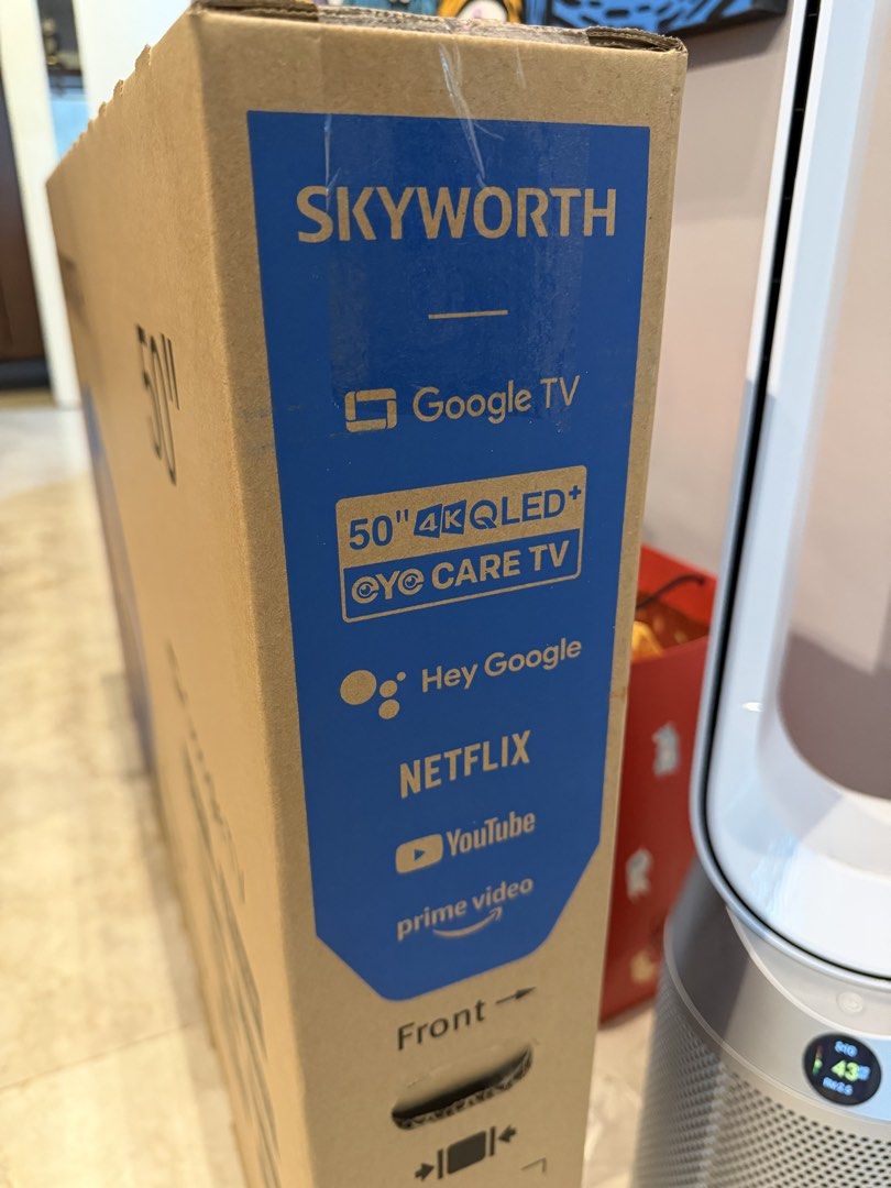 Skyworth 50" 4K QLED+ Google TV (Category: TV) located in Pasig City. Submitted by robertblair (Listing ID 1464367826, Image 2). Description: - Brand New 50-inch Skyworth TV - 4K QLED+ Display - Built-in Google TV - Supports Netflix, YouTube, Prime Video - Integrated Hey Google voice control - Box is still sealed - Ideal for all your entertainment needs.