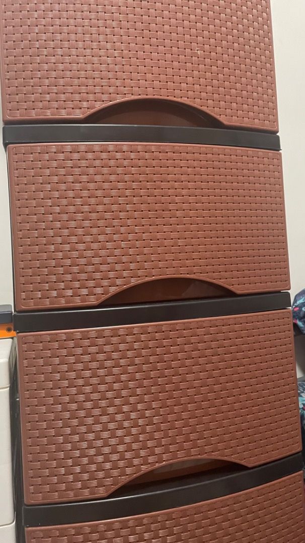 Slim Type Rattan Style 6 Layer Drawer Cabinet Brown (Category: Shelves, Cabinets & Racks) located in Marilao. Submitted by aaiyaa (Listing ID 1464556871, Image 1). Description: - need space, decluttering -Slim rattan-style drawer cabinet - 6 layers for ample storage - Classic brown color - Dimensions: 34cm (W) x 34cm (D) x 125cm (H) - Perfect for organizing any space.