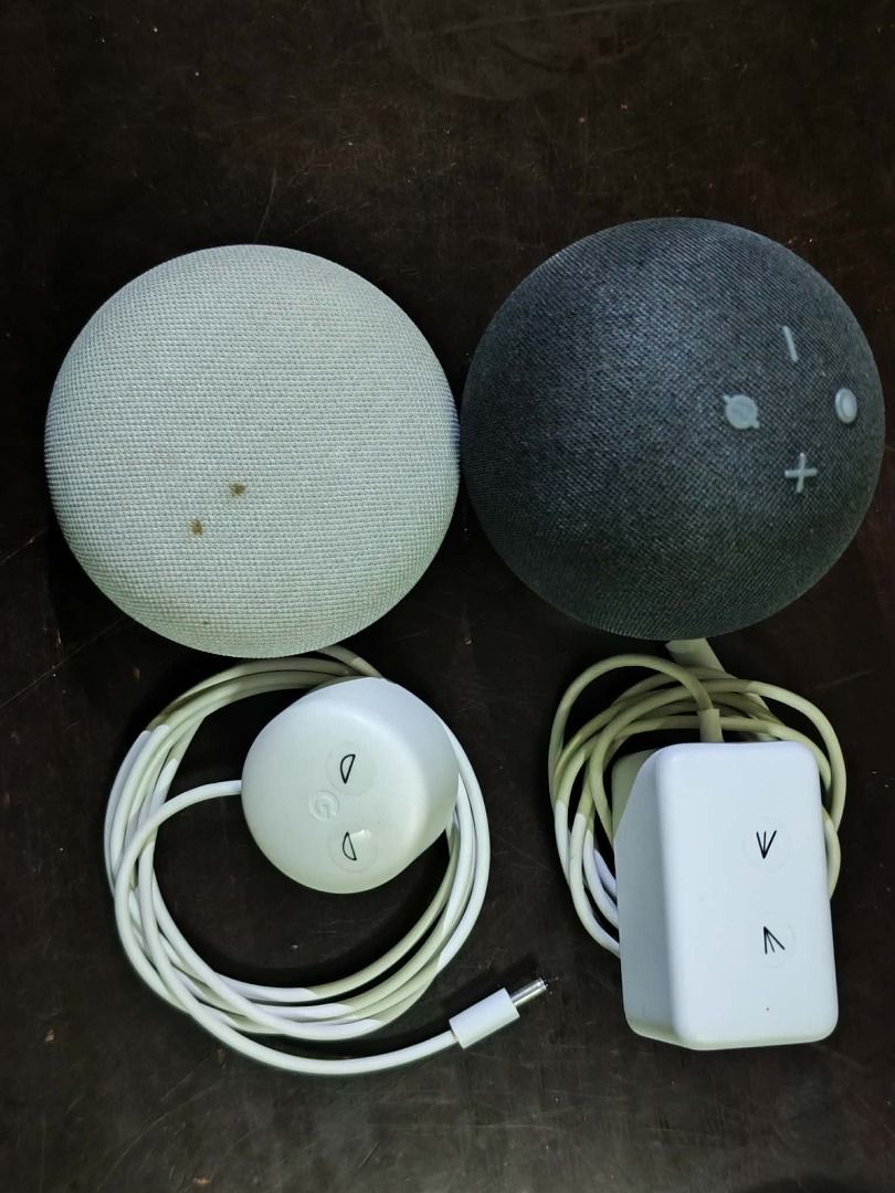 SMART HOME DEVICES (Category: Entertainment Systems & Smart Home Devices) located in Caloocan City. Submitted by majollibeeeee (Listing ID 1464444887, Image 1). Description: GOOGLE NEST MINI 2ND GEN - MODEL H2C - ₱2000 Chalk/Light Gray. Comes with original power adapter. 100% working condition. Minor fabric stain. AMAZON ECHO DOT - MODEL B7W64E - ₱2,000 Charcoal/Black. Spherical 4th Gen model with original charger. Pristine audio, no physical def