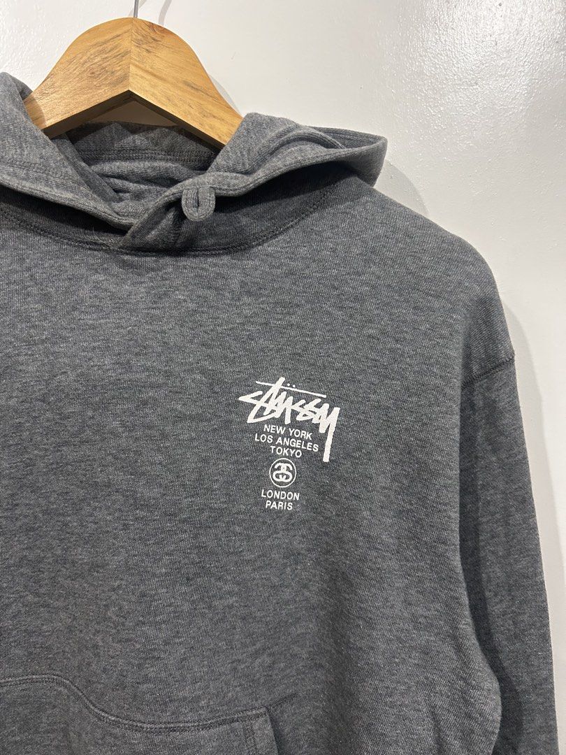 Stussy x champion (Category: Coats, Jackets and Outerwear) located in Cebu City. Submitted by thrift_grail (Listing ID 1464564113, Image 3). Description: Stussy x champion Excellent condition Issue: missing button sa hood part, bleach stain Size M on tag 22.5w 25L 9.5/10 color rate.