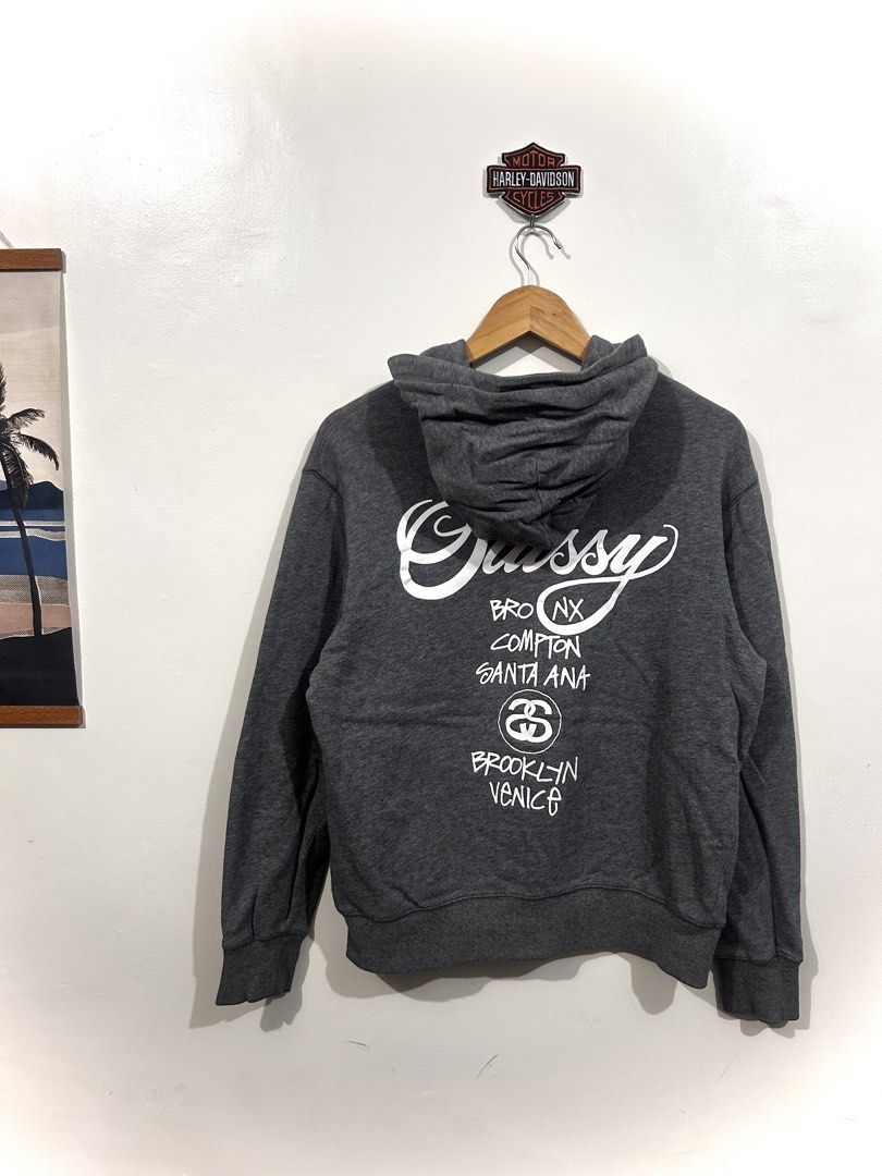 Stussy x champion (Category: Coats, Jackets and Outerwear) located in Cebu City. Submitted by thrift_grail (Listing ID 1464564113, Image 2). Description: Stussy x champion Excellent condition Issue: missing button sa hood part, bleach stain Size M on tag 22.5w 25L 9.5/10 color rate.