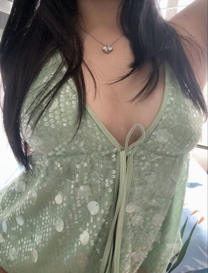 Summer backless, front-tie top with sequins (Category: Others Tops) located in Pasig City. Submitted by pearltobielle (Listing ID 1464359566, Image 3). Description: Bought at STP. Worn once during pride march. No issues.