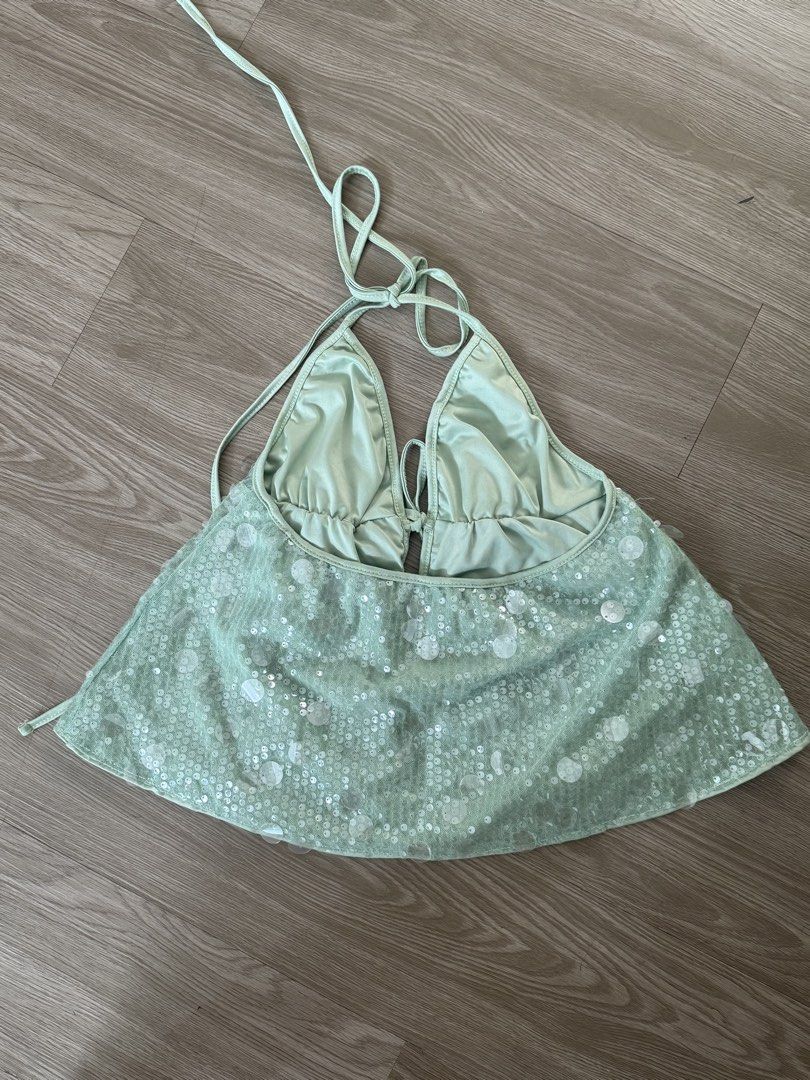 Summer backless, front-tie top with sequins (Category: Others Tops) located in Pasig City. Submitted by pearltobielle (Listing ID 1464359566, Image 2). Description: Bought at STP. Worn once during pride march. No issues.