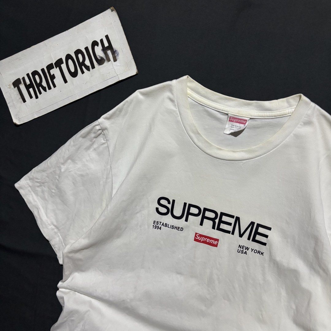 SUPREME WHITE SHIRT (Category: Tshirts & Polo Shirts ) located in Taytay. Submitted by dwinsapparel (Listing ID 1464456822, Image 2). Description: SUPREME WHITE SHIRT W-20.5 L-28 EXCELLENT CONDITION NEED WASH COMPLETE TAGS.
