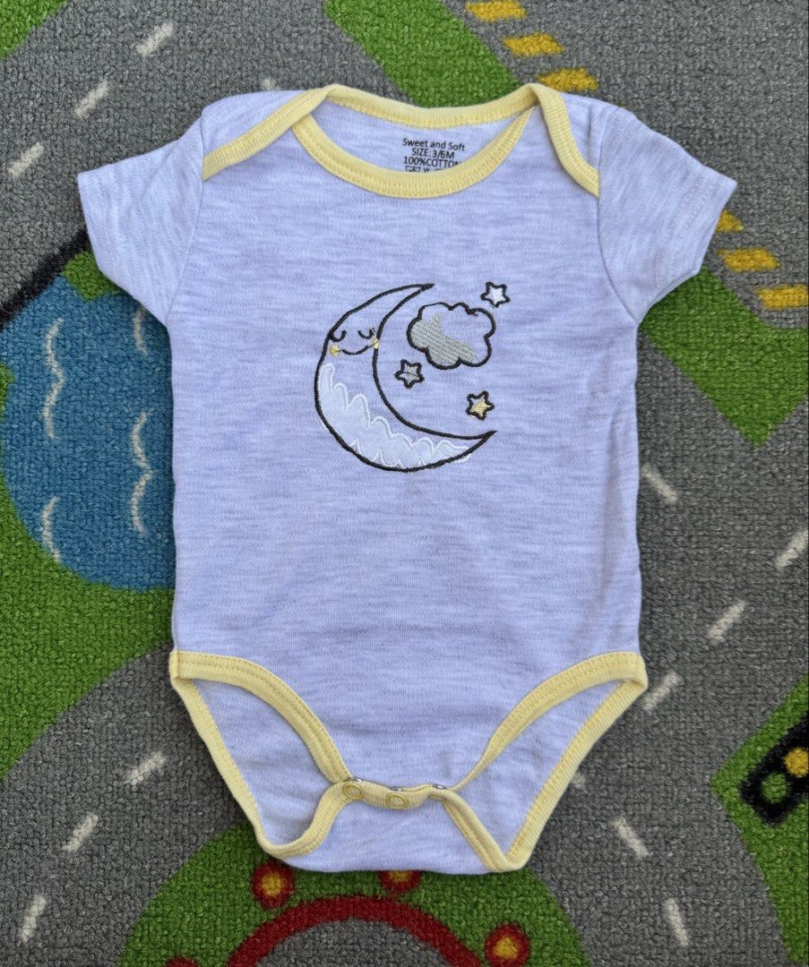 Sweet and Soft Onesie (Category: Babies & Kids Fashion) located in Rizal. Submitted by preloovved (Listing ID 1464392711, Image 1). Description: Sweet and Soft baby onesie, size 3/6 months. 100% cotton with cute moon and stars design. Yellow trim and snaps. Perfect for day or night. Cute baby onesie with moon and stars design. Made of 100% cotton. Features snap closures for easy diaper changes. Meet-up only in GB1 San Mateo, Rizal Shipping fee c/