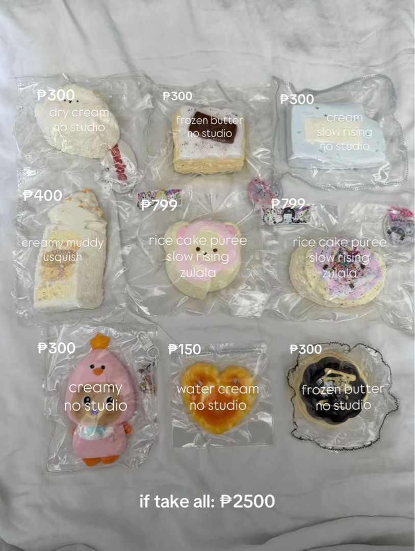 TAKE ALL TABA SQUISHIES (Category: Interactive Toys) located in Manila. Submitted by garlicsauce (Listing ID 1464430472, Image 3). Description: take all price (slightly negotiable) free shipping.
