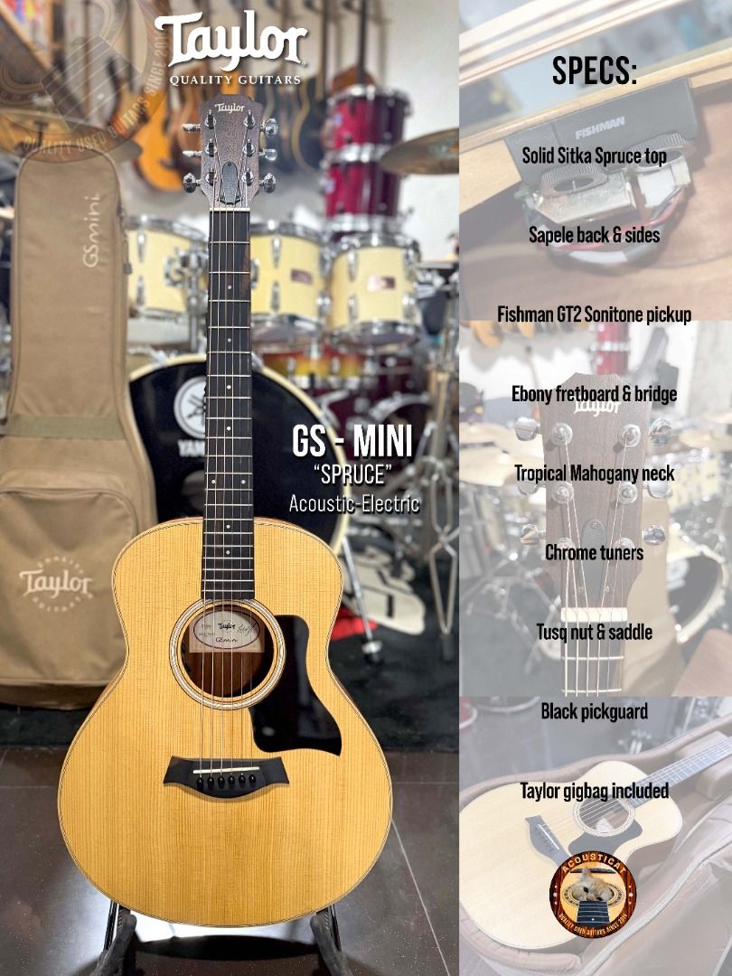 Taylor GS Mini Acoustic Guitar (Category: Musical Instruments) located in Manila. Submitted by acousticat (Listing ID 1464499937, Image 1). Description: For Sale / Swap Please Read Location: Tondo, Manila ----------------------------------- Taylor GS Mini Acoustic Guitar 37K (40K trade value) Almost new! Solid Sitka Spruce top Sapele back & sides Legit Fishman GT2 pickup Taylor gigbag Trade/Swap to other guitars Trade/Swap to drum items ---------