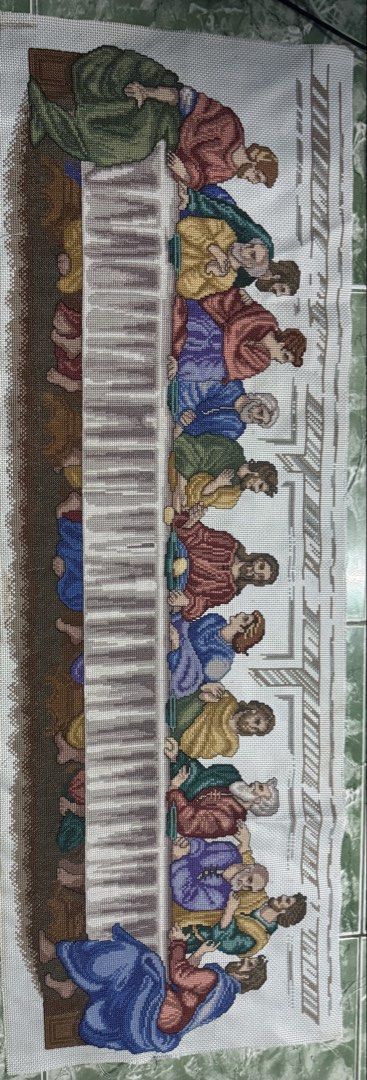 The Last Supper Cross-Stitch Art (Category: Frames & Pictures) located in Las Pinas. Submitted by nekomeow22 (Listing ID 1464396322, Image 1). Description: - Handmade cross-stitch art depicting The Last Supper. - Features intricate details and vibrant colors. - A beautiful representation of the iconic biblical scene. - Ready to be framed and displayed. - Wonderful addition to home decor. - Thoughtful gift for someone special..