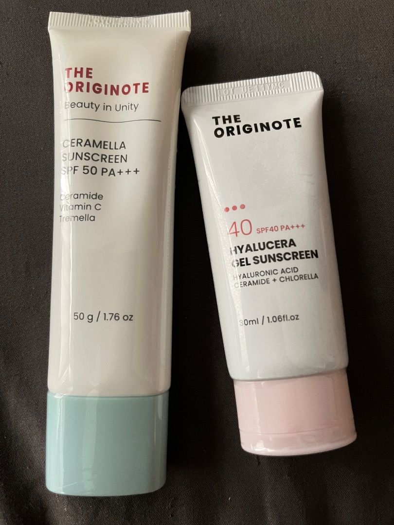 The Originote Sunscreen Set - SPF 50 & SPF 40 (Category: Face Care) located in Muntinlupa City. Submitted by iamven14 (Listing ID 1464368170, Image 3). Description: - The Originote Ceramella Sunscreen SPF 50 PA+++ (50g) - Contains Ceramide, Vitamin C, and Tremella - The Originote Hyalucera Gel Sunscreen SPF 40 PA+++ (30ml) - Contains Hyaluronic Acid, Ceramide, and Chlorella - Perfect for your daily sun protection needs!.