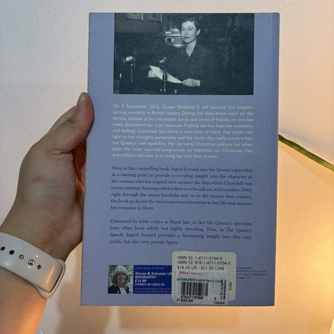 The Queen's Speech by Ingrid Seward (Category: Storybooks) located in Manila. Submitted by ajdeclutter (Listing ID 1464530271, Image 3). Description: - An intimate portrait of Queen Elizabeth II in her own words. - Explores her speeches and offers insight into her character. - Covers her first broadcast in 1940 through to the twenty-first century. - heavy tanning and foxing.