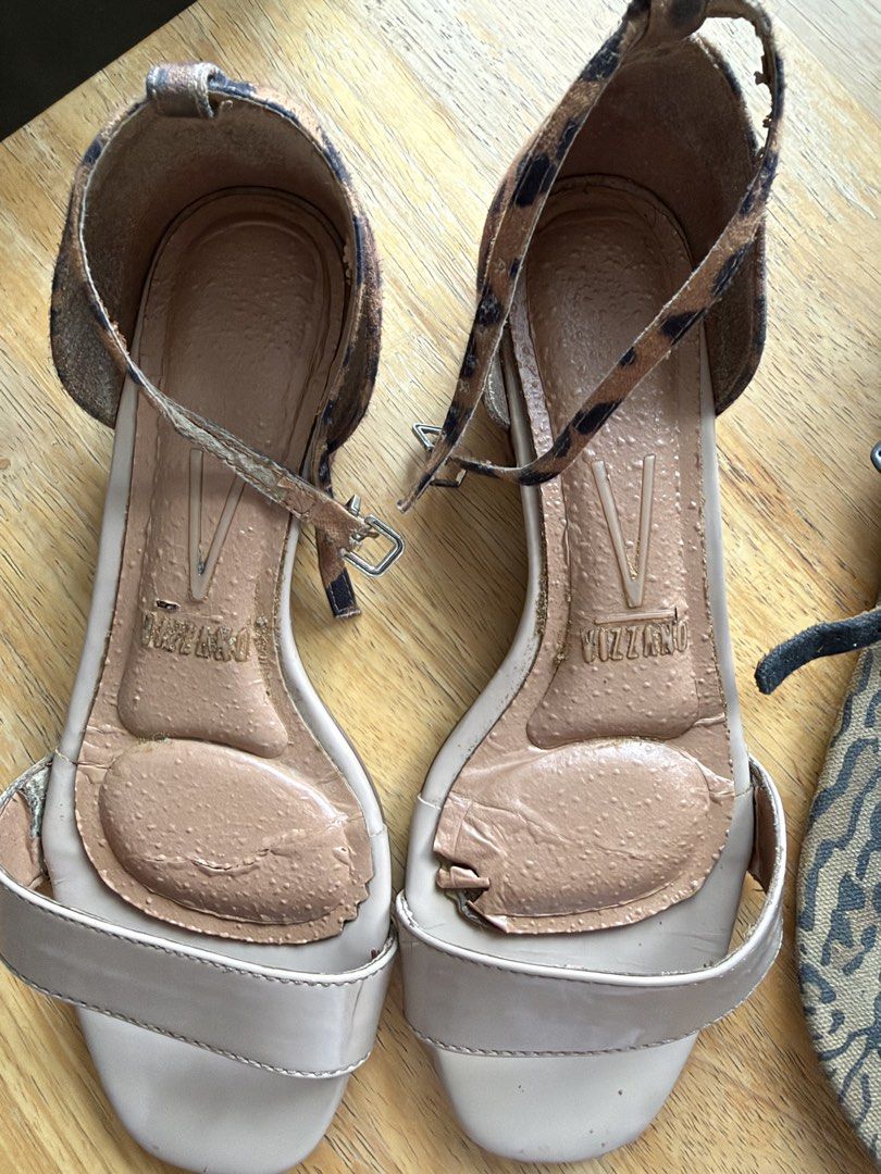 TOMS Leopard Print & Vizzano Beige Sandals (Category: Flats & Sandals) located in Quezon City. Submitted by theblessedmars (Listing ID 1464375477, Image 3). Description: - Two pairs of sandals, both size 5.5 - Pair 1: TOMS leopard print sandals - Pair 2: Vizzano beige sandals with leopard print ankle strap - Vizzano heels have visible wear and tear (please check photos for details).