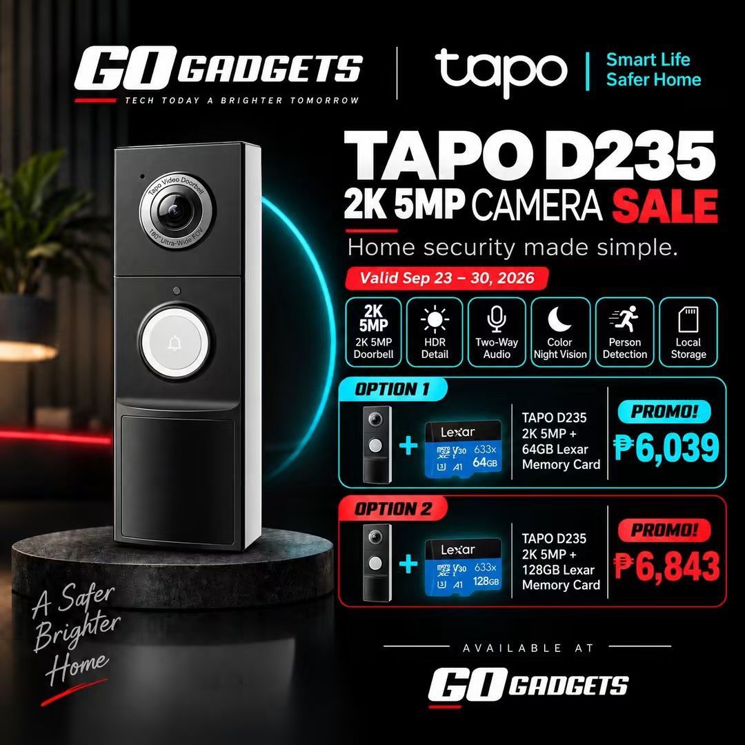 TP-Link Tapo D235 2K 5MP Smart Video Doorbell Camera (Category: Security Systems & CCTV Cameras) located in Caloocan City. Submitted by kentsalvador31 (Listing ID 1464519021, Image 2). Description: Mga ka-Gadget, 3 araw na lang at matatapos na ang ating special bundle promo para sa ating pinaka-premium smart video doorbell — ang TP-Link Tapo D235 2K 5MP Video Doorbell! Valid hanggang September 30, 2026 lang kaya habol na bago mahabutan ng katapus