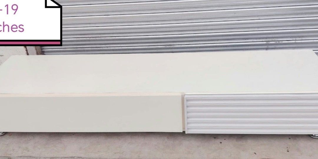 TV Rack low type (Category: TV Consoles) located in Taguig. Submitted by sydney08.owl (Listing ID 1464531268, Image 1). Description: item: LONG TV RACK (Low type) Size: L-76 W-19 H-11 inches Price: ₱9500+ delivery fee Description: -Made of wood and plyboard -2 cabinet door equipped w/ PNEUMATIC lift support mechanism for easy opening -Minimal scratches.