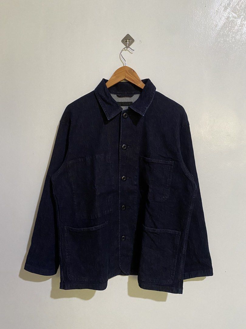 Uniqlo Raw Denim Chore Jacket (Category: Coats, Jackets and Outerwear) located in Pili. Submitted by aries_raye_on_fcbk_dm (Listing ID 1464447022, Image 1). Description: 22x27 Medium to large.
