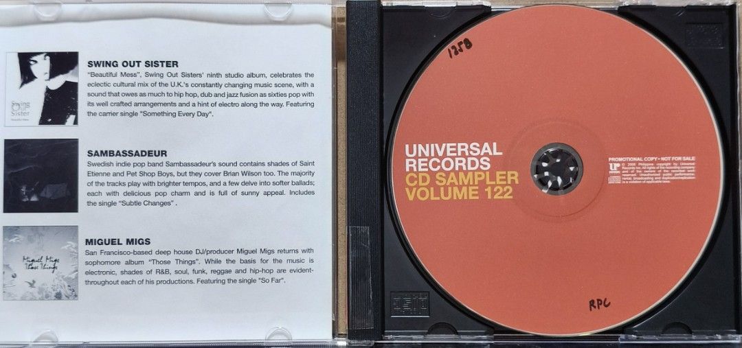 Universal Records CD Sampler Volume 122 Gary Valenciano (Category: CDs & DVDs) located in Manila. Submitted by ruelcabrer77078 (Listing ID 1464555473, Image 2). Description: - Universal Records CD Sampler Volume 122 - Cover features Gary Valenciano - Includes tracks from Gary Valenciano, Ronnie Liang, Swing Out Sister, and more - Promotional copy (not for sale) - Excellent compilation for music lovers.