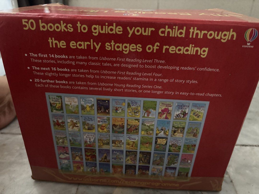Usborne 50 Books Early Stages Reading Set (Category: Children's Books) located in Makati City. Submitted by joyiejoyee (Listing ID 1464411557, Image 1). Description: - 50 Usborne books to boost early reading skills. - Includes Usborne First Reading Levels Three and Four. - Also features Young Reading Series One. - Offers a variety of classic tales and story styles. - Designed to build children's reading confidence. - Each book contains short stor