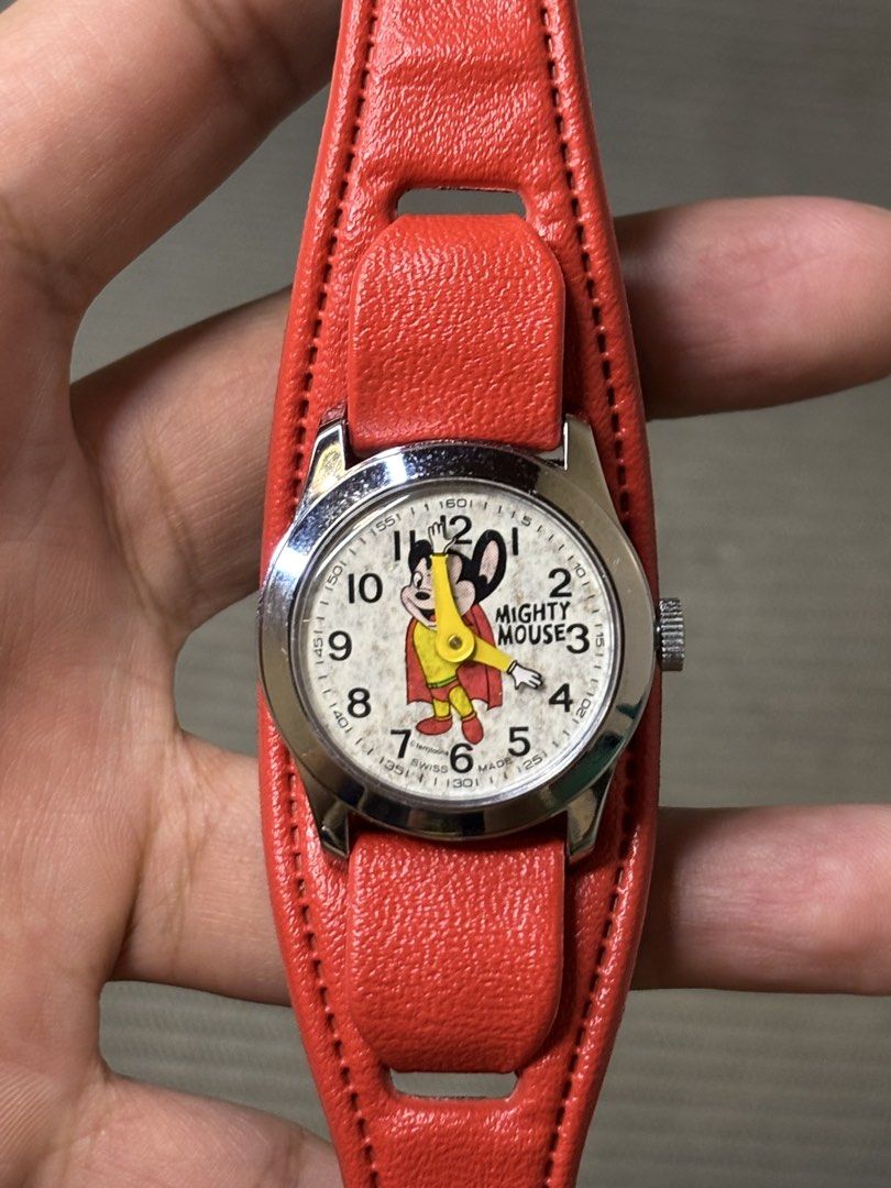 Vintage Bradley Mighty Mouse (Hand-winding) (Category: Men's Watches) located in Manila. Submitted by soughtafterseconds (Listing ID 1464525097, Image 1). Description: Vintage Bradley Mighty Mouse (Hand-winding) This Vintage Bradley Mighty Mouse Manual-Wind Watch (Ref. 5902DQR1) complete with its original factory display box is a rare and highly collectible piece of 1970s character horology. The watch features a bright white face centered with a 