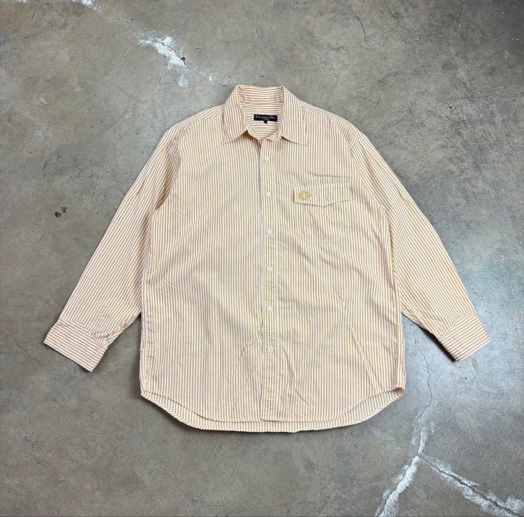 Vintage Christian Dior Pinstriped Button Down (Category: Formal Shirts) located in Pavia. Submitted by acupanjm (Listing ID 1464566671, Image 1). Description: W - 23 L - 29 Can be boxy fit if cropped. Issue: Faded Washtags.