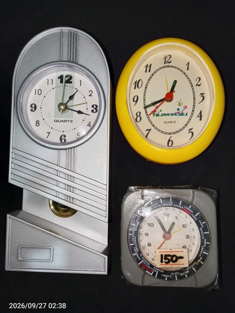 Vintage Pendulum and alarm Clocks Set (All working) (Category: Clocks) located in Davao. Submitted by banana.pancake (Listing ID 1464523703, Image 1). Description: Vintage Pendulum and alarm Clocks Sold as Set for 300 only All working, Old stock but still brand new with box (pendulum) Shipping thru J&T Door to Door.