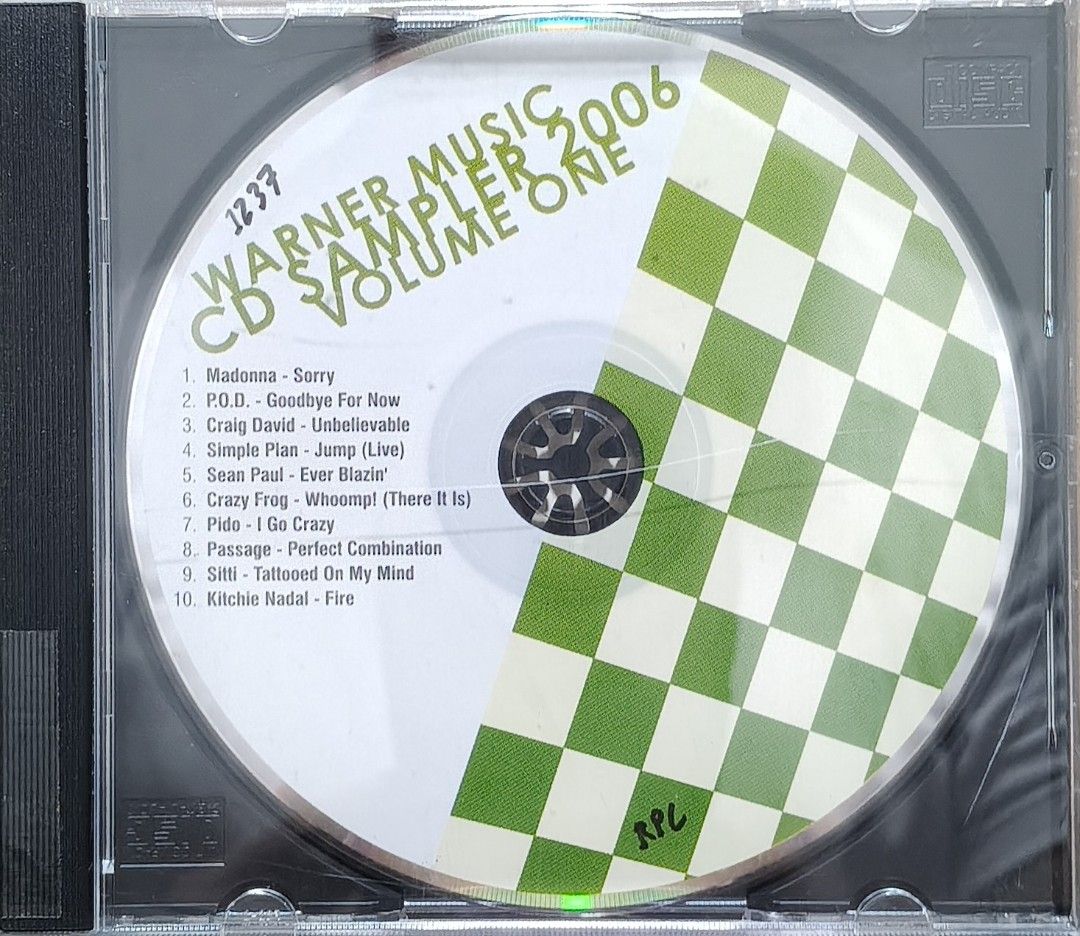 Warner Music CD Sampler 2006 Volume One (Category: CDs & DVDs) located in Manila. Submitted by ruelcabrer77078 (Listing ID 1464556118, Image 1). Description: - Warner Music CD Sampler 2006 Volume One - Features popular artists: Madonna, P.O.D., Craig David, Simple Plan, Sean Paul - Includes Filipino artists: Pido, Passage, Sitti, Kitchie Nadal - Licensed for promotional use only (Sale prohibited).