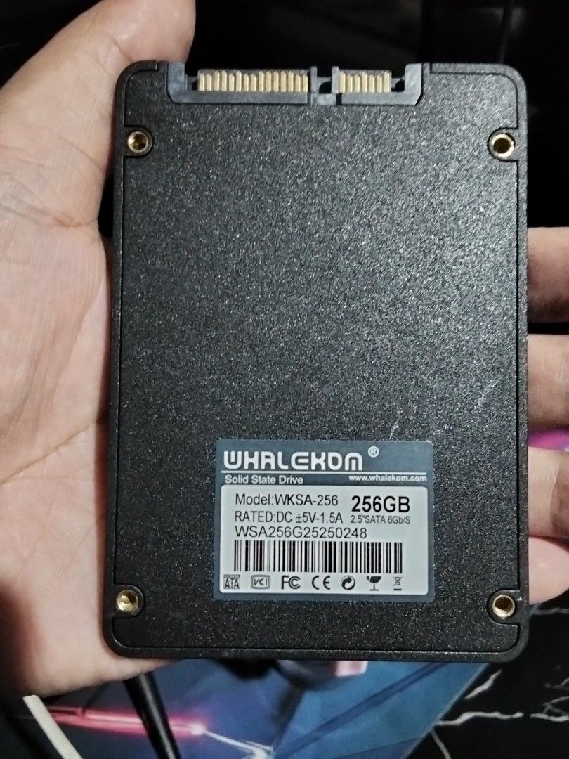 WHALEKOM 256GB Solid State Drive WKSA-256 (Category: Hard Disks & Thumbdrives) located in Manila. Submitted by hannaru26 (Listing ID 1464494774, Image 1). Description: - WHALEKOM 256GB SSD (Model WKSA-256) - Fast and reliable storage upgrade - SATA 6Gb/s interface - Selling because of system upgrade hindi pa gamit..