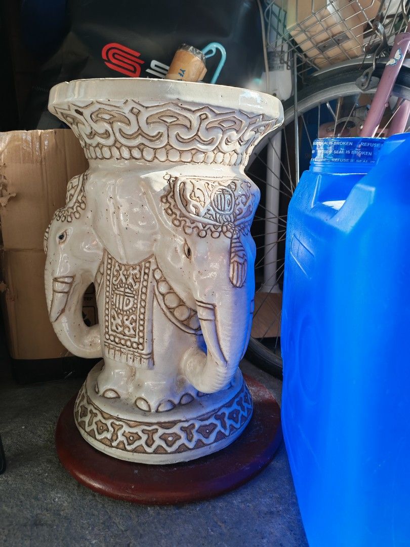 White Ceramic Elephant Garden Stool Side Table (Category: Chairs) located in Imus. Submitted by aey_crcd (Listing ID 1464569327, Image 3). Description: - Unique white ceramic stool - Features a striking three-headed elephant design 📍Imus Cavite .