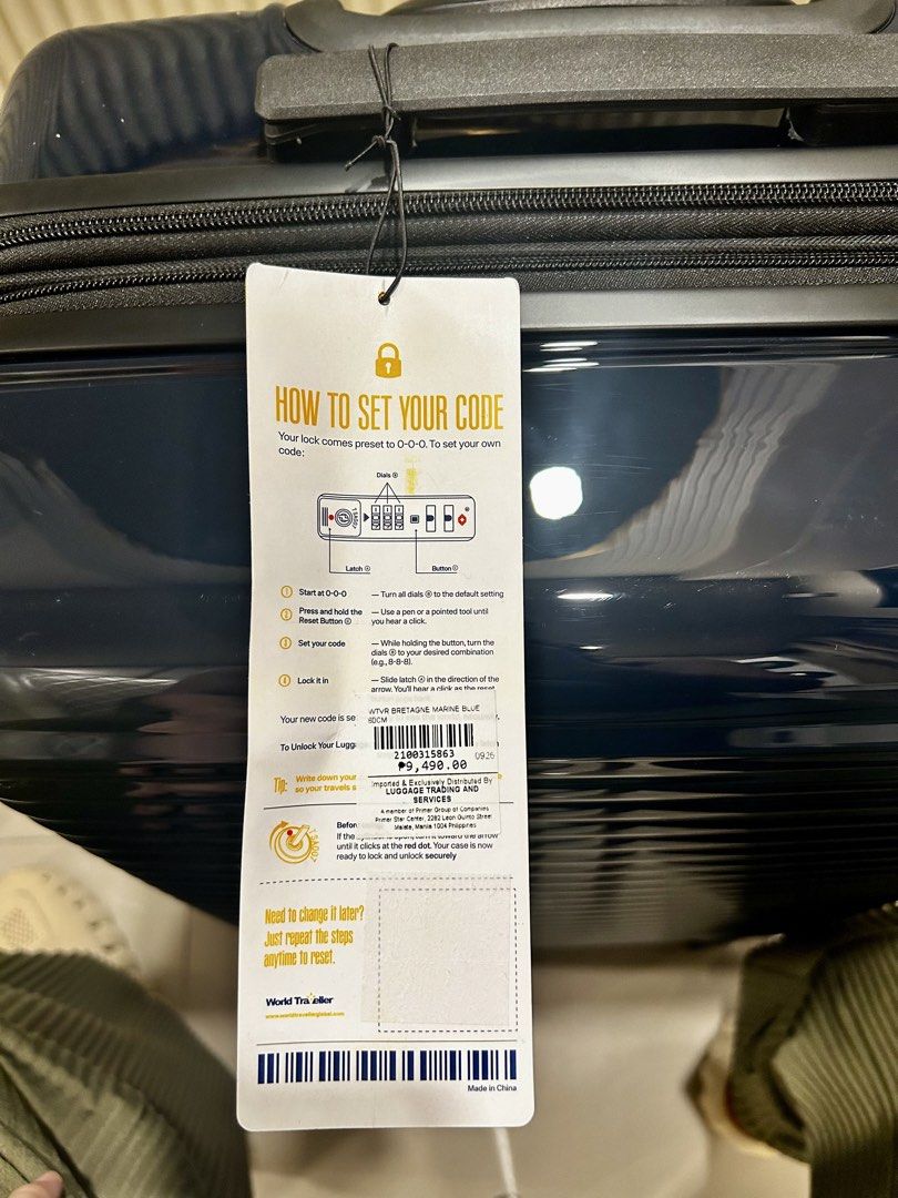 World Traveller Hardshell Luggage (Category: Luggage) located in Pasig City. Submitted by royalregistry (Listing ID 1464521821, Image 2). Description: - Authentic - Brand: World Traveller - Color: Marine Blue - Type: Hardshell Luggage - Security: TSA Lock - Mobility: Spinner Wheels - Interior: Straps and zippered compartments - Condition: Brand new with original tags - Ideal for Your next travel adventure!.