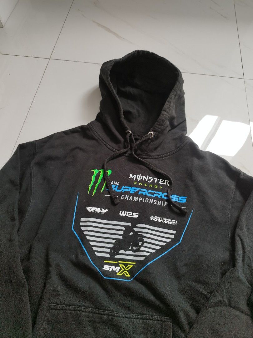 Y2k Monster Energy Motorcross (Category: Hoodies) located in Davao. Submitted by archivethrpy (Listing ID 1464483499, Image 2). Description: Y2k Monster Energy Motorcross Dimes: 21 x 27.5 Issue: missing tag minor loose stitch on tag, needs wash DM for more details 📥.