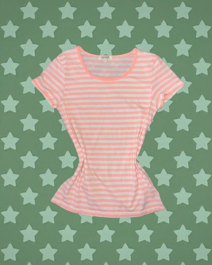 YISHION Striped T-shirt (Category: Shirts) located in Tuguegarao City. Submitted by love_clothies (Listing ID 1464527096, Image 1). Description: - Cute pink and white striped t-shirt - Short sleeves - Round neck - Estimated size: S - Ideal for casual wear - Pairs well with jeans or shorts - Can fit to Small to Medium.
