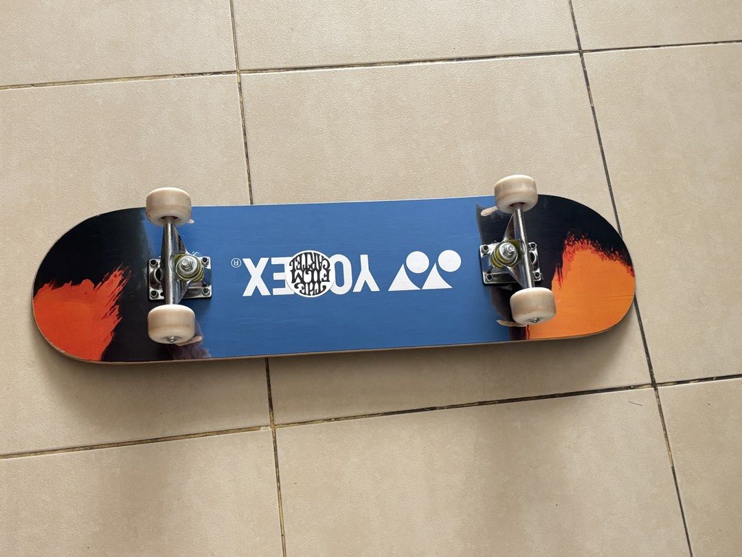 Yonex Skateboard Deck Blue Orange Black (Category: Skates, Rollerblades & Scooters) located in Pasay City. Submitted by ean.girl (Listing ID 1464381084, Image 2). Description: - Yonex skateboard deck - Blue deck with orange and black graphics on the bottom - Grip tape on top features the Yonex logo - Ready to be assembled with your trucks and wheels - Suitable for both cruising and performing tricks.