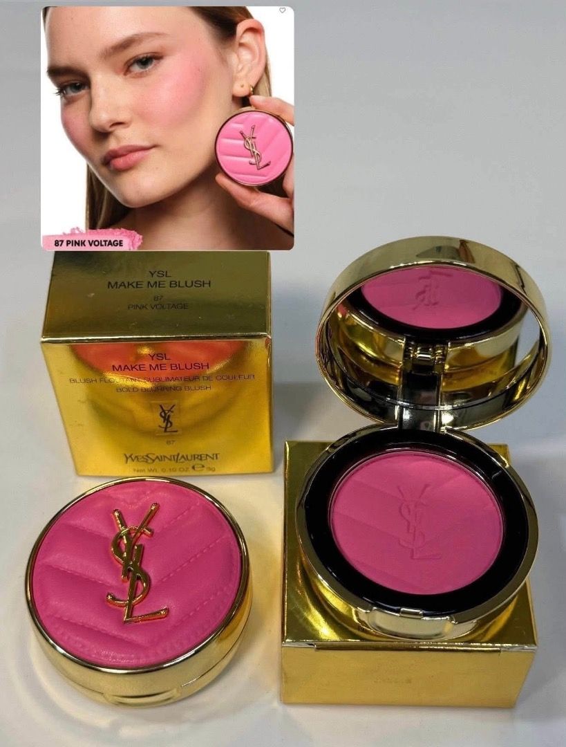 YSL Make Me Blush Liquid & Powder Blushes (Category: Makeup) located in Cebu City. Submitted by kyeshamori24 (Listing ID 1464374614, Image 3). Description: - YSL Make Me Blush Blushes - Available in Liquid and Powder formulas - Shades: - 66 Fuchsia Fling (Liquid) - 44 Nude Lavalliere (Powder) - 87 Pink Voltage (Powder) - Get that perfect flush of color - Great for any makeup look.