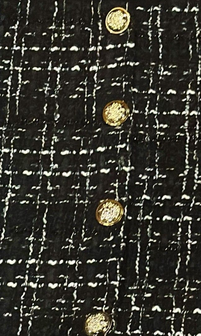 Zara quality Tweed set gold buttons (Category: Sets or Coordinates) located in Makati City. Submitted by brandedshopoffers (Listing ID 1464475570, Image 3). Description: Zara quality gold buttons thick and heavy so classy💗 Size: Medium Price: 1k.