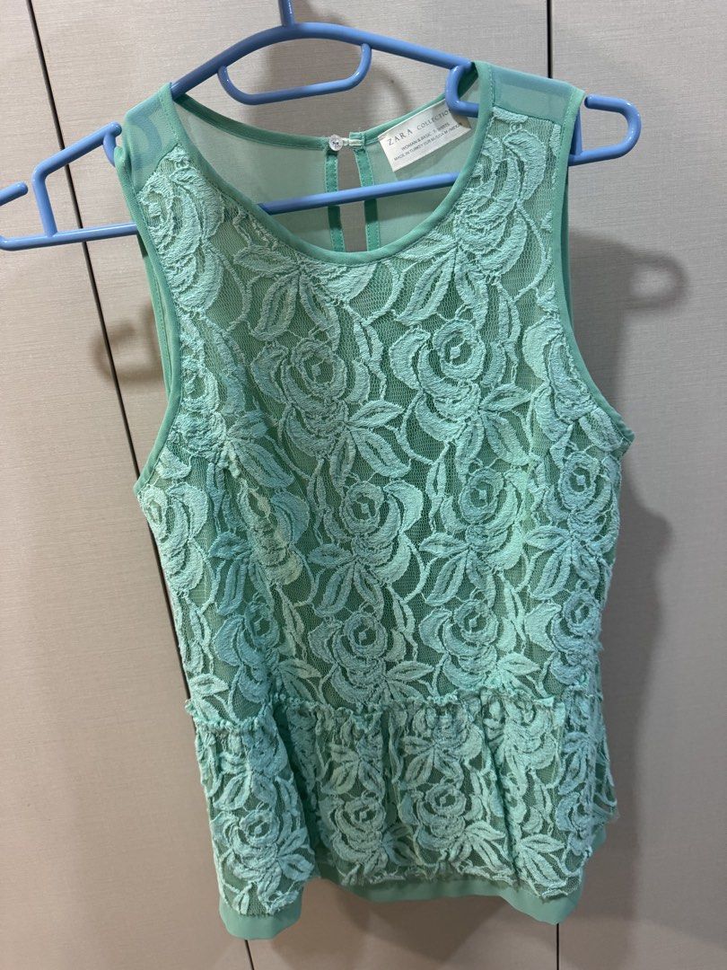 Zara Sleeveless Lace Green Top (Medium) (Category: Sleeveless) located in Quezon City. Submitted by declutter_cts (Listing ID 1464525470, Image 1). Description: .