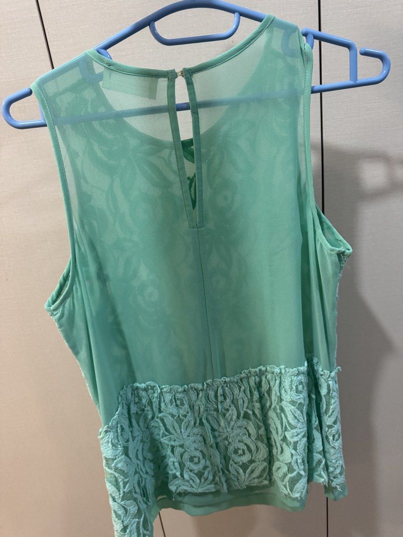 Zara Sleeveless Lace Green Top (Medium) (Category: Sleeveless) located in Quezon City. Submitted by declutter_cts (Listing ID 1464525470, Image 2). Description: .