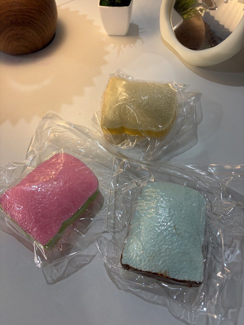 Crunchy, vaseline and slushy squishies (Category: Educational & Learning Toys) located in Baliuag. Submitted by fluffz.squeezez (Listing ID 1464710939, Image 1). Description: CRUNCHY SQUISHY: Crunchy Butter (yellow, pink, blue): P190 Crunchy Soap (pink, blue, white): P190 Crunchy Pineapple Bread: P170 Crunchy Peach: P170 Crunchy Cake pie: P170 Crunchy Peanut: P160 Crunchy Toast Bread (blue, pink, yellow): P160 Crunchy Cake (brown, green, cream, p