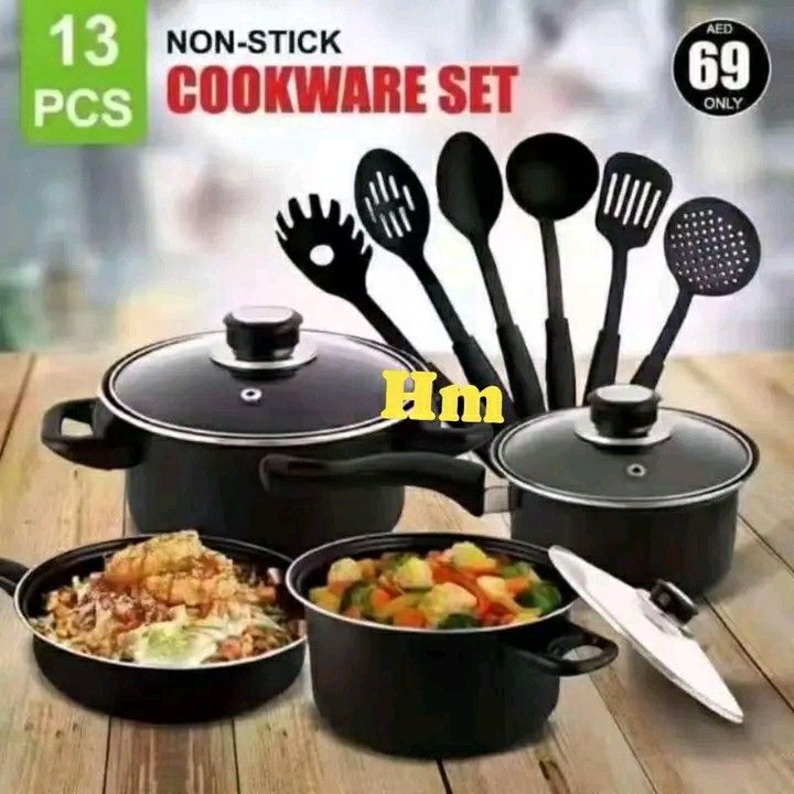 13 Pcs Non-Stick Cookware Set with Utensils (Category: Cookware & Accessories) located in Manila. Submitted by wisecat_f7c143 (Listing ID 1464616672, Image 1). Description: 13 Pcs Non-Stick Cookware Set with Utensils pm me COD TRU LALAMOVE *may shipping fee*.