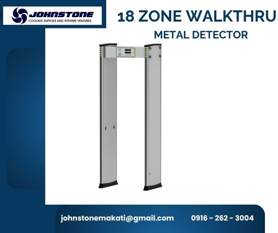 18-ZONE WALK-THROUGH METAL DETECTOR GATE (COMMERCIAL GRADE) (Category: Office & Business Technology) located in Makati City. Submitted by johnstonecoolingmakati (Listing ID 1464578465, Image 2). Description: Heavy-duty 18 multi-zone archway metal detector door frame scanner. Perfect for corporate offices, malls, BPO buildings, schools, hotels, and event venues. ✅ TECHNICAL SPECIFICATIONS: Detection Zones: 18 Overlapping Zones (Head-to-Toe Pinpoin