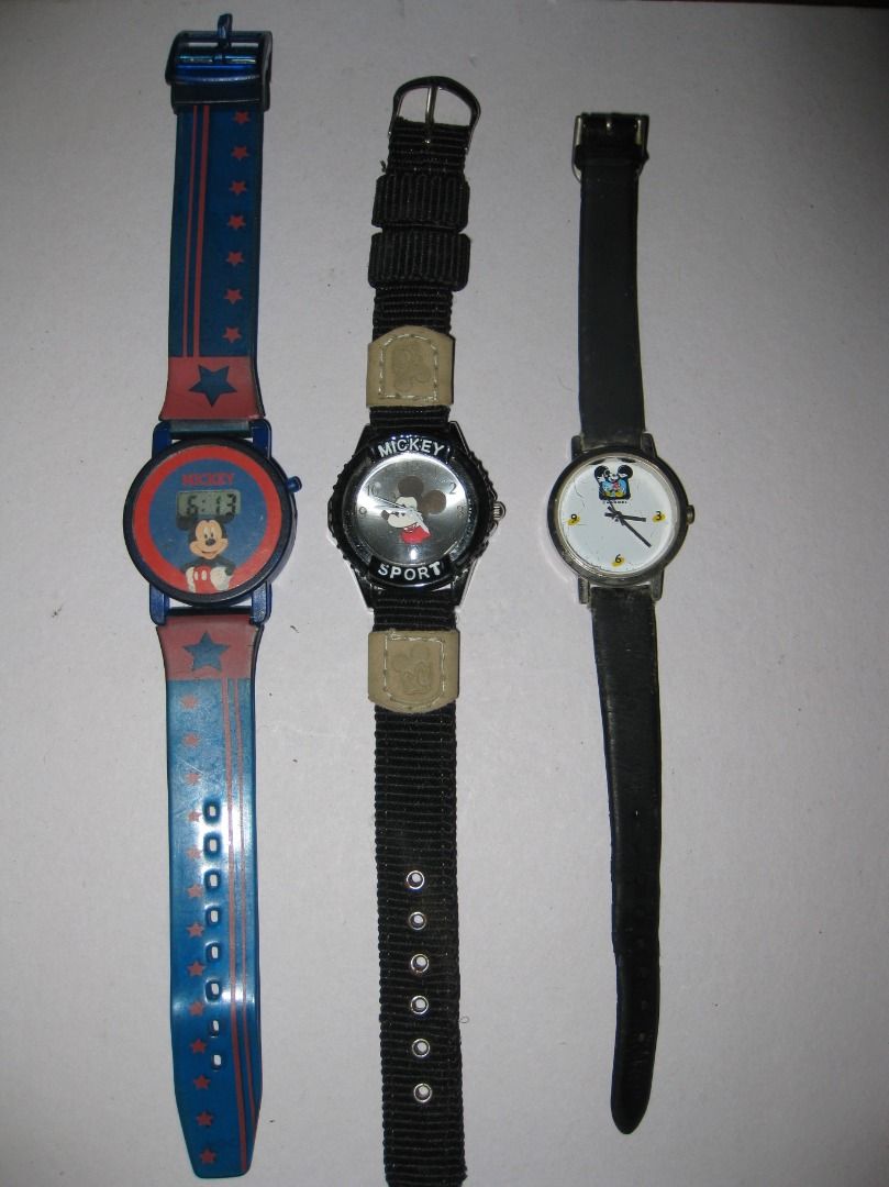 1990's Disney Mickey Mouse Watches (Category: Western Merchandise) located in Baguio. Submitted by winstonsheebamonna (Listing ID 1464585914, Image 1). Description: 1990's Disney Mickey Mouse Watches All in good condition as sen in pics. Purchased in US & been packed away. All Working All tested & working but need new batteries. Selling 3 together the way i purchased them. 700p for the 3.