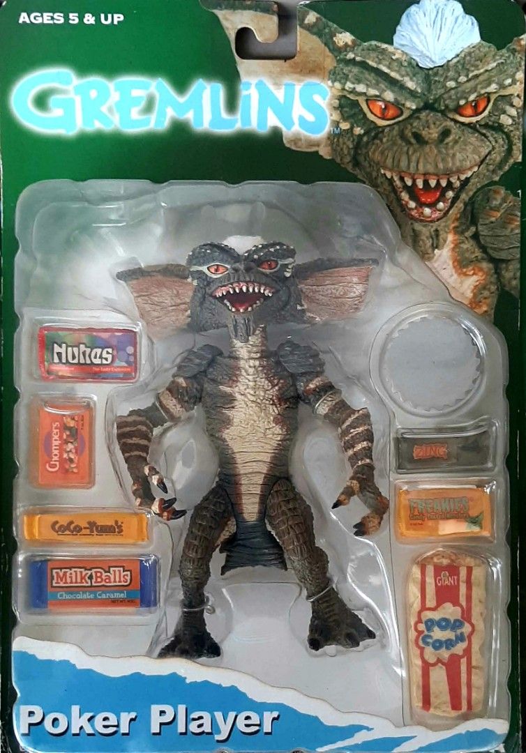 2003 NECA Reel Toys Gremlins Action Figures (Category: Action & Battle Toys) located in Liloan. Submitted by angelyneroberts_171329 (Listing ID 1464702724, Image 3). Description: FOR SALE 2003 NECA Reel Toys Gremlins Action Figures DESCRIPTION : - Gremlin with Accessories. A 7-inch scale Gremlin figure featuring a black jacket, blue shirt, book, and green flask. - Poker Player Gremlin. A Gremlin figure that comes with miniature playing cards and 
