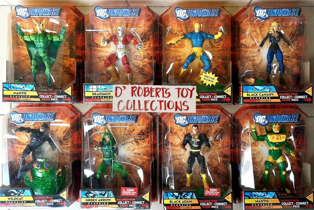 2009 Mattel DC Universe Classics Wave 9 (Chemo Series) Action Figures (Category: Action & Battle Toys) located in Liloan. Submitted by angelyneroberts_171329 (Listing ID 1464576381, Image 1). Description: FOR SALE 2009 Mattel DC Universe Classics Wave 9 (Chemo Series) Action Figures DESCRIPTION : - Figures included Mantis (Robot Variant) Deadshot Booster Gold Black Canary Wildcat Green Arrow Black Adam Mantis (Human Variant) CONDITION : - 10/10, 