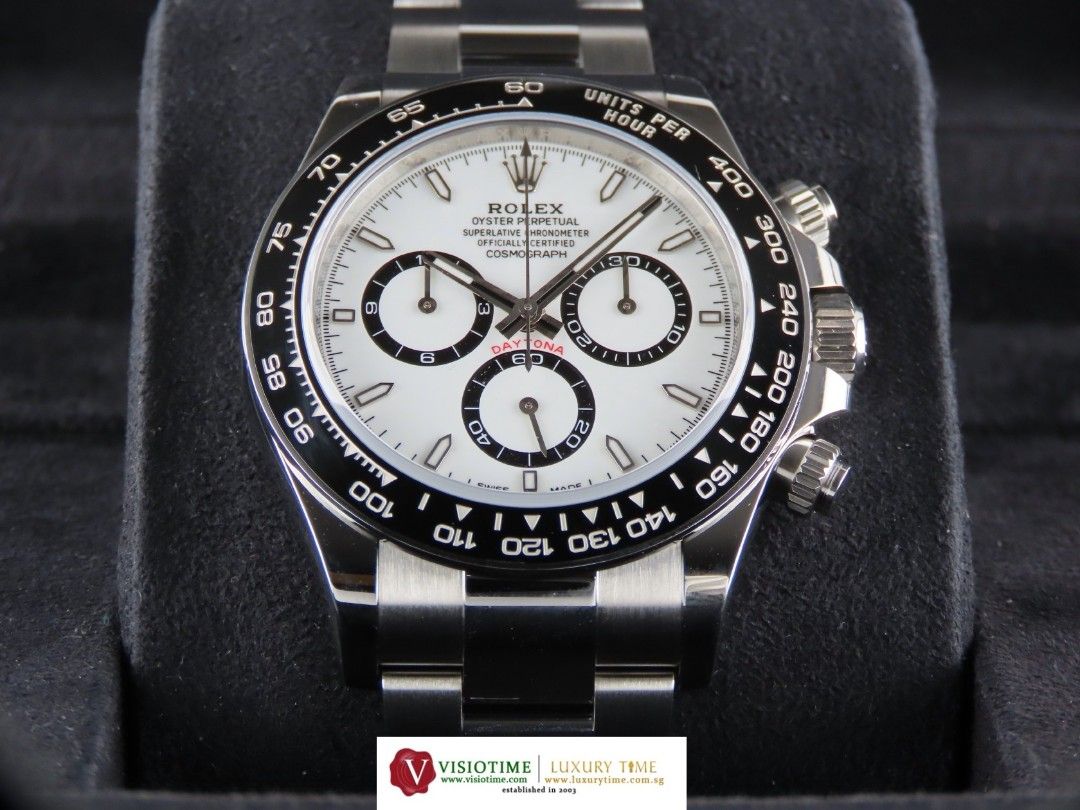 2026 Rolex Daytona Ceramic Bezel White Dial Panda 126500LN 126500 (Category: Watches) located in Singapore. Submitted by luxurytime (Listing ID 1464598749, Image 1). Description: Credit cards instalment scheme up to 36 months is available. Terms and conditons apply. Serving you since 2003. Visit our store at Far East Plaza #02-33 for more watches. Ref: 126500LN Movement: automatic Functions: hours, minutes, subsidiary seconds; chronograph Case: s