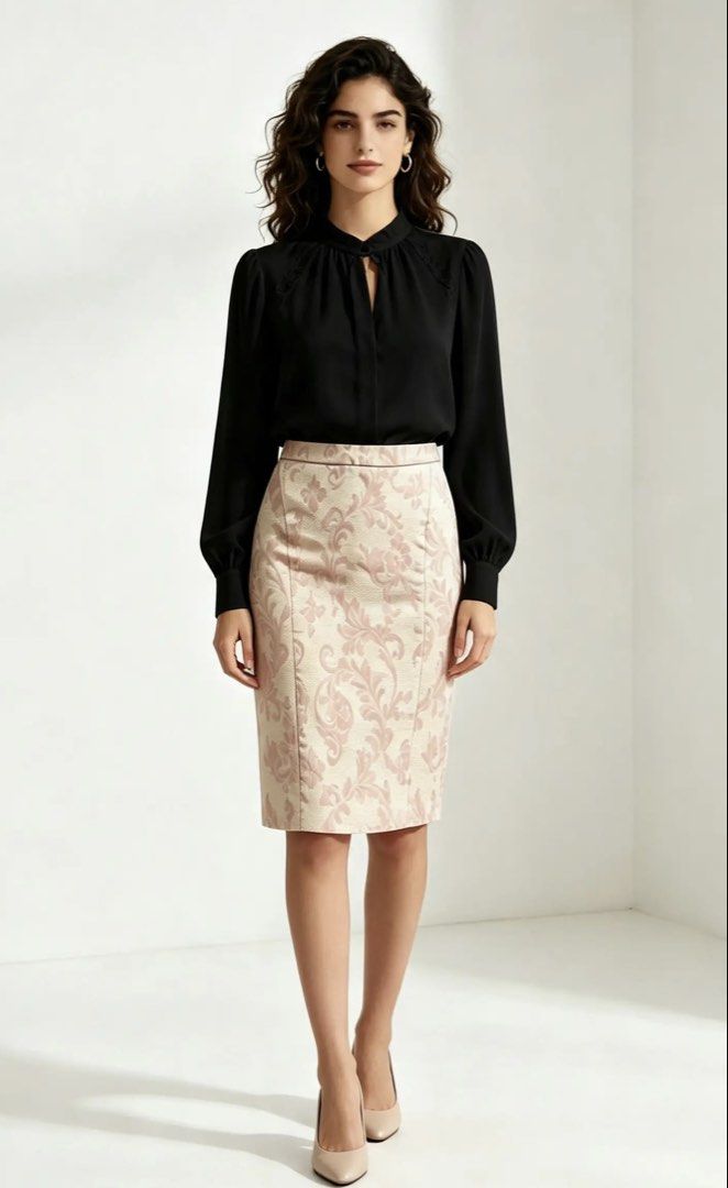 3.1 PHILIPP LIM (Category: Skirts) located in Davao. Submitted by sart0ria85 (Listing ID 1464643635, Image 2). Description: A small size pencil skirt in shellnut pink with embossed baroque style imprints. Derails are removed. SMALL. Size 2-4 EXCELLENT CONDITION (94/100) No issues..
