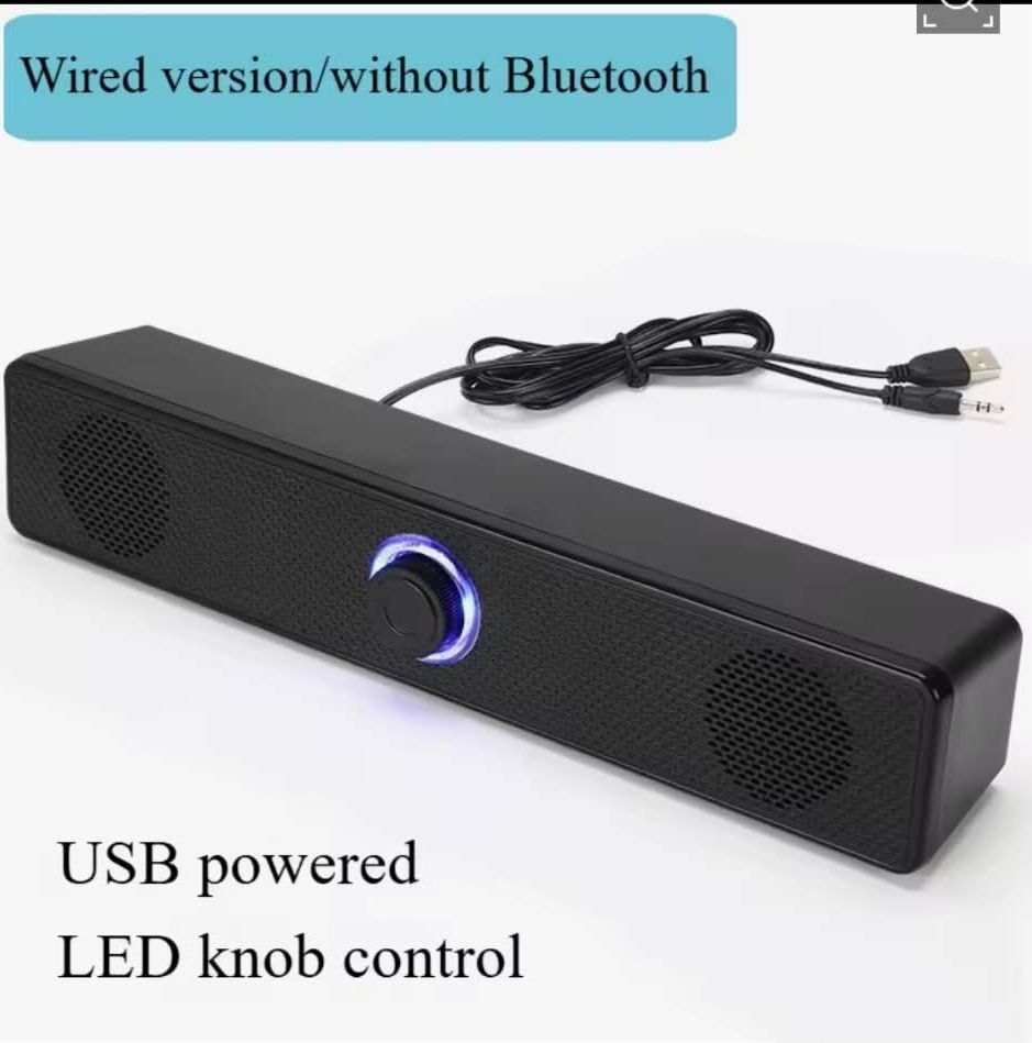 350T Wired Computer Soundbar USB Powered Stereo Speaker (Category: Soundbars, Speakers & Amplifiers) located in Manila. Submitted by pauwie40838 (Listing ID 1464688201, Image 1). Description: - Compact & Space-Saving: Slim design fits neatly right under your monitor - Clear Stereo Sound: High-power dual speakers deliver crisp and immersive audio - Plug and Play: Powered via USB with a standard audio jack for quick setup - Stylish LED Knob: Easy v