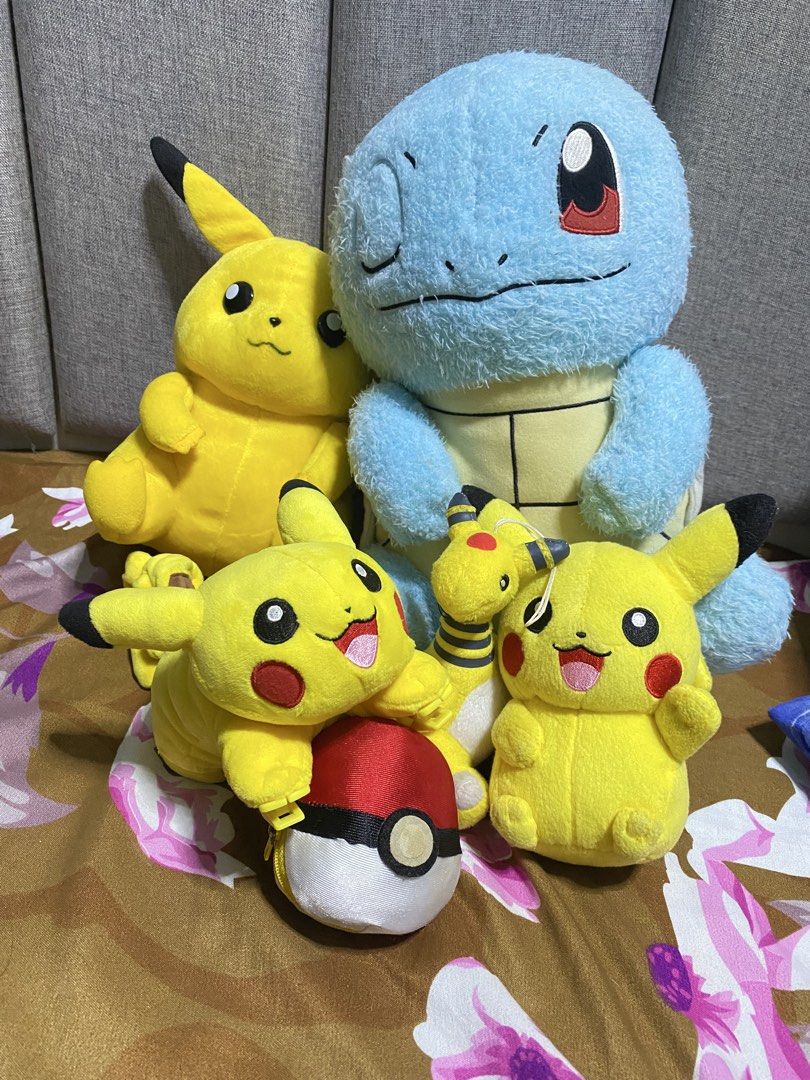 6pcs Bundle Pokemon Plush (Category: Plushies & Soft Toys) located in Los Banos. Submitted by chus.things (Listing ID 1464740419, Image 1). Description: Welcome to Chus Things! Selling Pokemon Bundle (6pcs) 1. Banpresto Squirtle Huggable Plush Large (no paper tag) w/ readable tag 2. Tomy Sandshrew Reversible Pokeball Small (no paper tag) w/ readable tag; usable zipper 3. Takara Tomy Pikachu Mascot Size (no paper tag) 4. Takara Tomy Pikachu Beaded