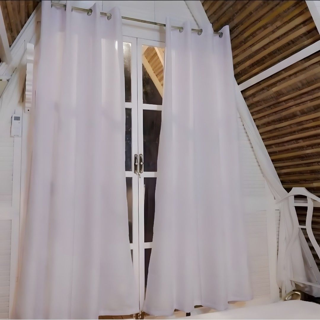 7ft ring curtains (Category: Curtains & Blinds) located in Taguig. Submitted by apzdeclutter (Listing ID 1464738240, Image 2). Description: 300 each Available colors: white and mocha. Message me if interested. 📩.